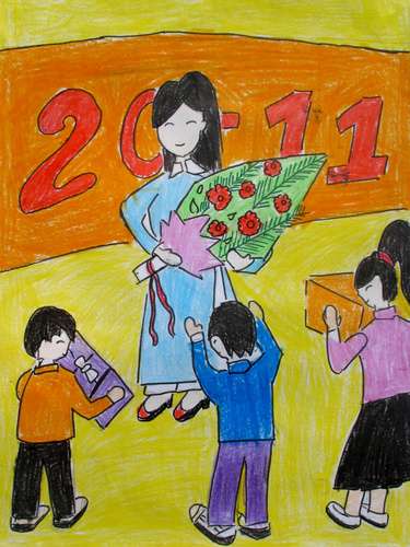Bộ sưu tập tranh vẽ cô giáo và học sinh, tranh vẽ kỷ niệm 20/11 73